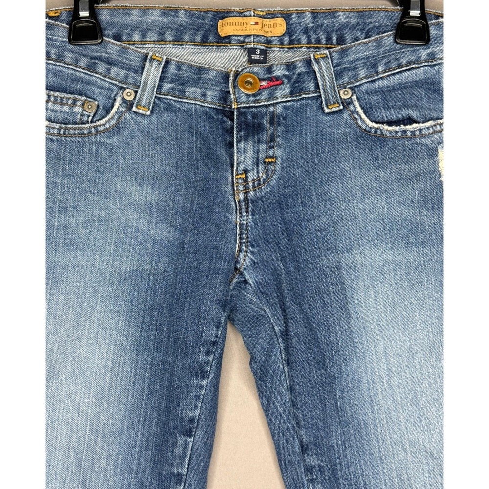 True Vintage y2k Tommy Jeans Distressed Capri Blue Jeans Size 3 Juniors - Picture 5 of 11